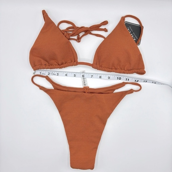 ZAFUL Triangle Bikini Cami String Swimwear Texture High Cut Thong Swimsuit XS - Picture 6 of 10